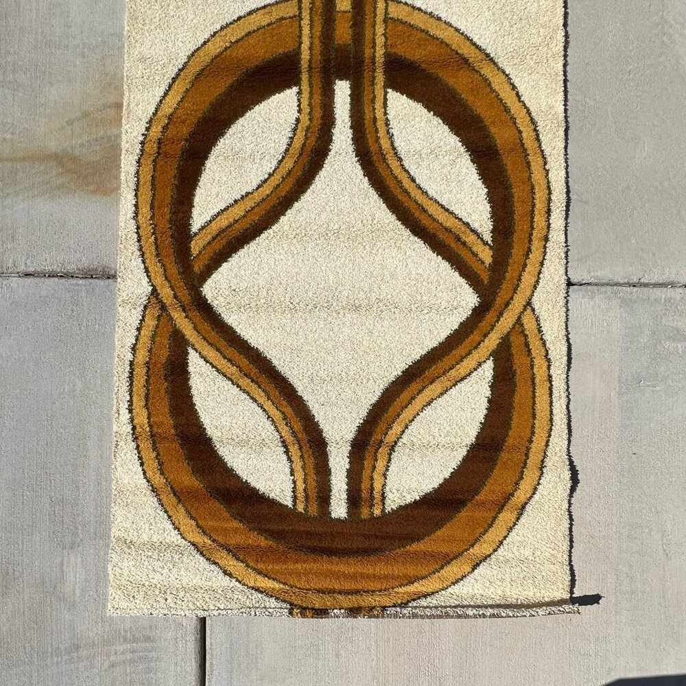 70's HOJER EKSPORT WILTON Knot Brown Yellow UNUSED Mid Century Danish Rya Rug